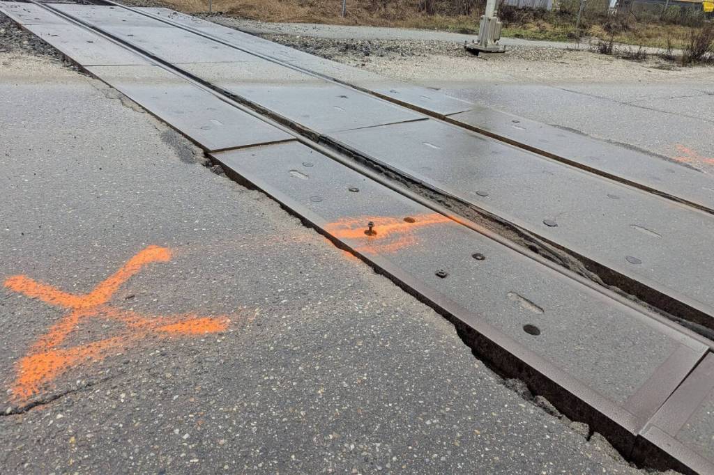 Damage-causing rail crossing marked for repair in Sicamous