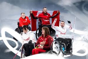 Spallumcheen&rsquo;s Ina Forrest (front, centre) is curling for Canada at her fifth Paralympics in Milano Cortina, Italy. Along with Collinda Joseph (clockwise from lower left), Gilbert Dash, Mark Ideson, and Jon Thurston, Forrest and Team Canada are off to a 4-0 start. (Canadian Paralympics Committee photo)