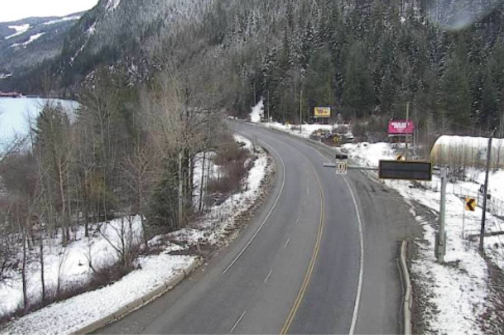 The Trans-Canada Highway looking east through Three Valley Gap, where the Columbia Shuswap Regional District has approved rezoning on three hectares of land to accommodate a 60-site campground. (Photo courtesy DriveBC)